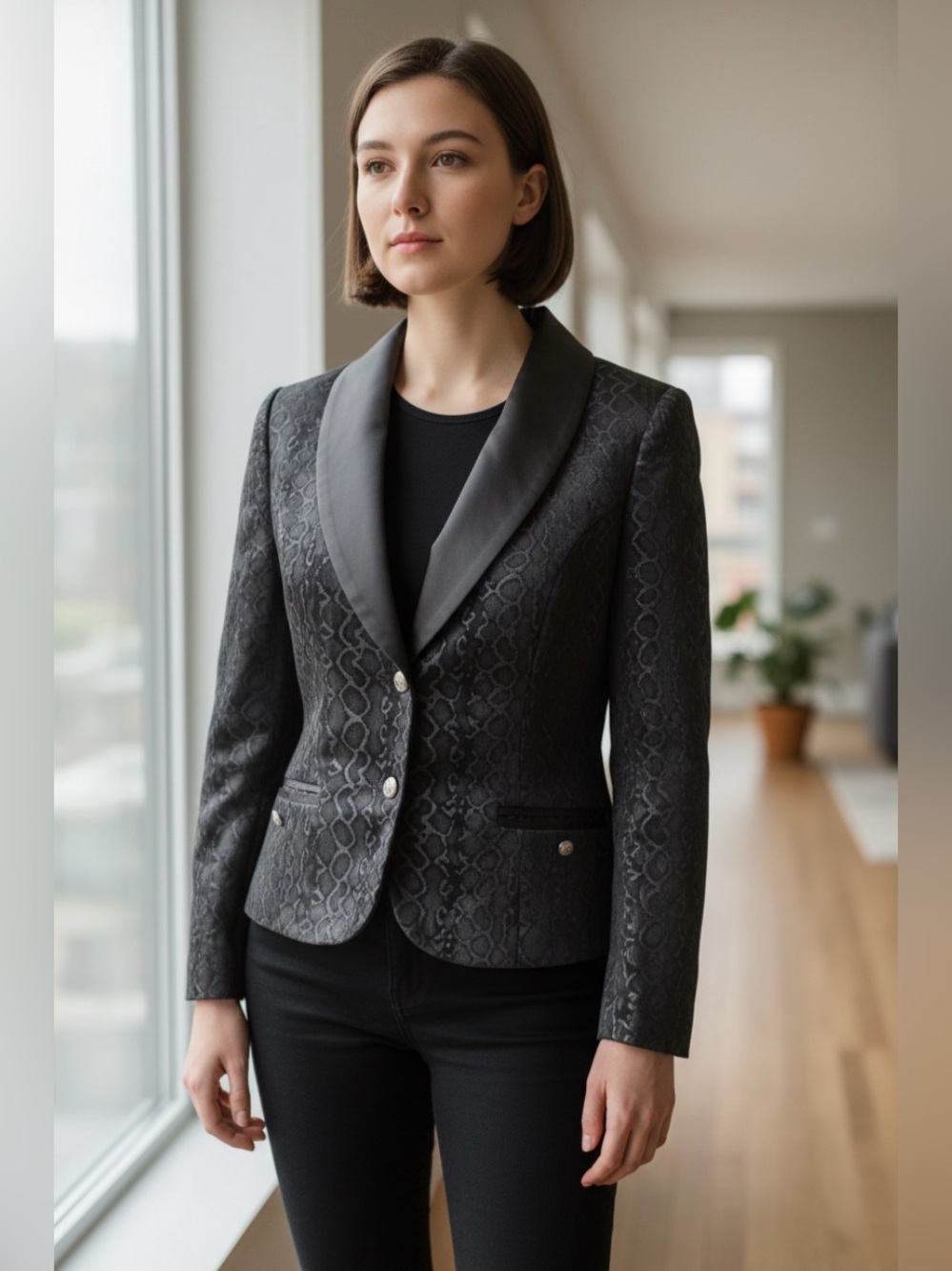 Hearts & Roses London Black Velvet Leopard Flock Jacket